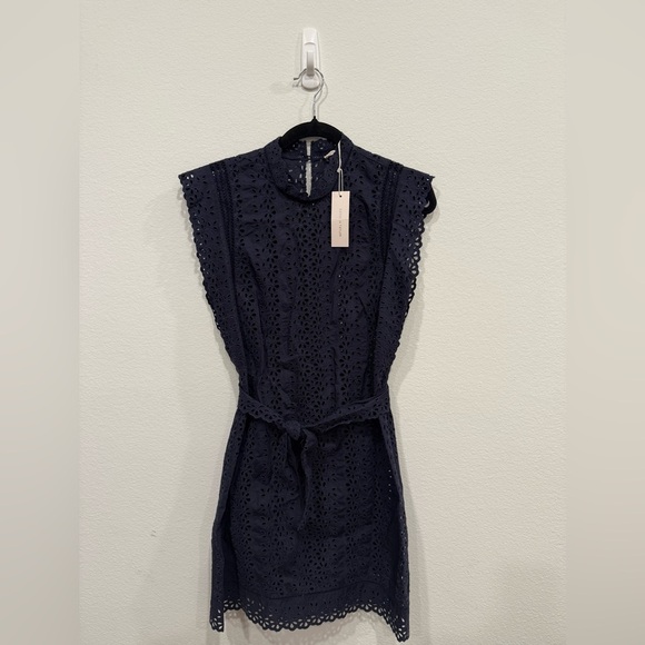 SOLD - NWT Rebecca Taylor Navy Eyelet Mini Dress - Picture 4 of 6